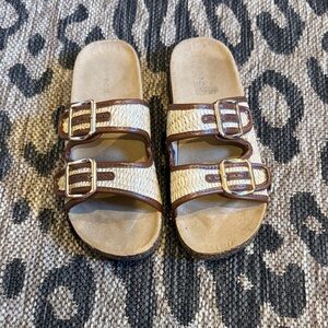 BAMBOO Women's Sandals with Double Buckle in Brown and Cream